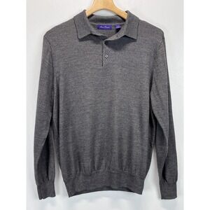 Alan Flusser Merino Wool Blend Sweater Sz Large Mens Collared Grey Tight Knit